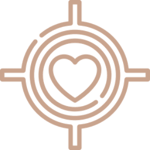 A heart symbol centered within a crosshair design.